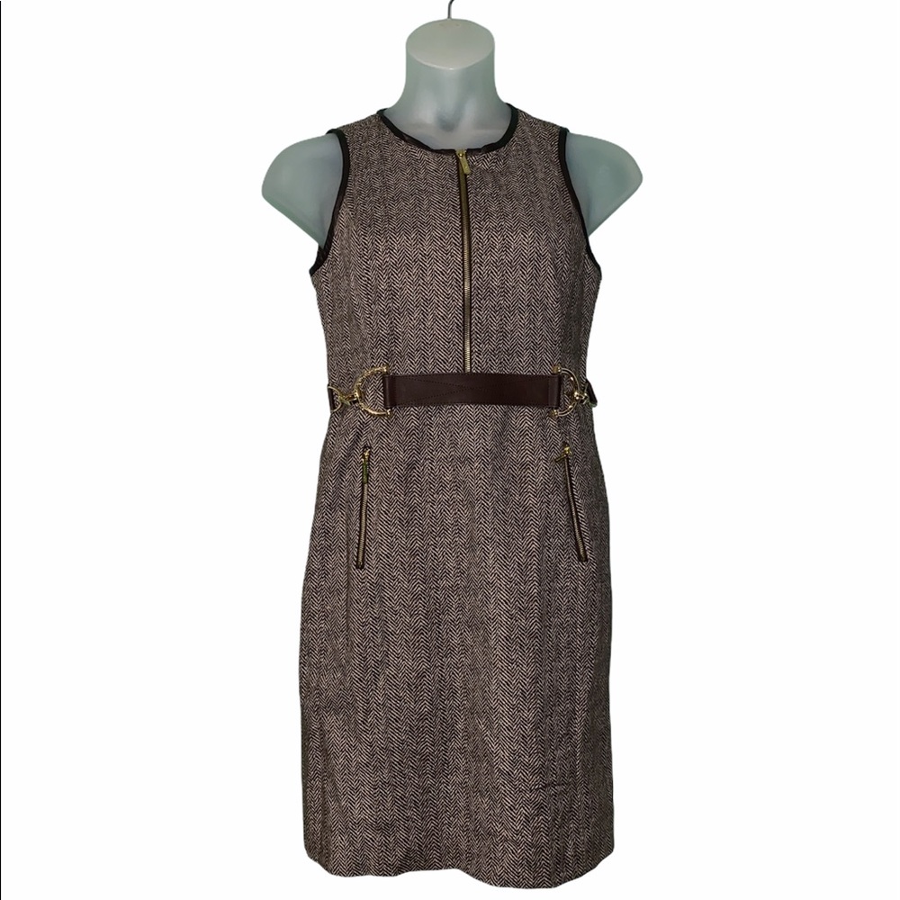 Michael Kors Leather & Gold Brown Sleeveless Dress